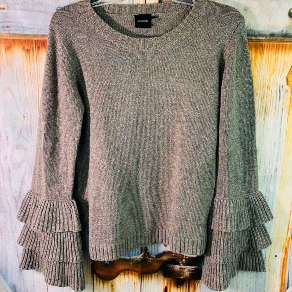 Cliche Light Brown Sweater with 3 Tier Layered Bell Sleeves, Small, Like New
